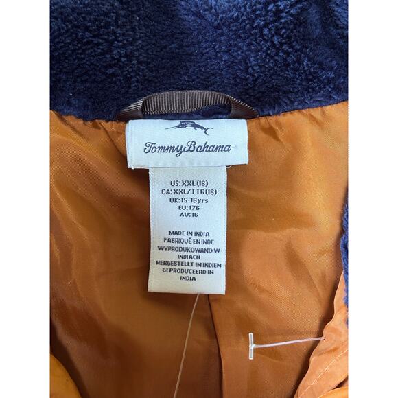 NWT Boys‎ Tommy Bahama Navy Blue Brown Sherpa Fleece Jacket Full Zip Size XXL - Picture 3 of 9